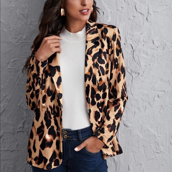 Leopard print blazer jacket coat classic glam work - Picture 2 of 3